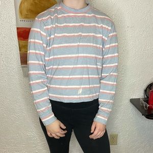 Baby blue and light pink stripped long sleeves crop shirt